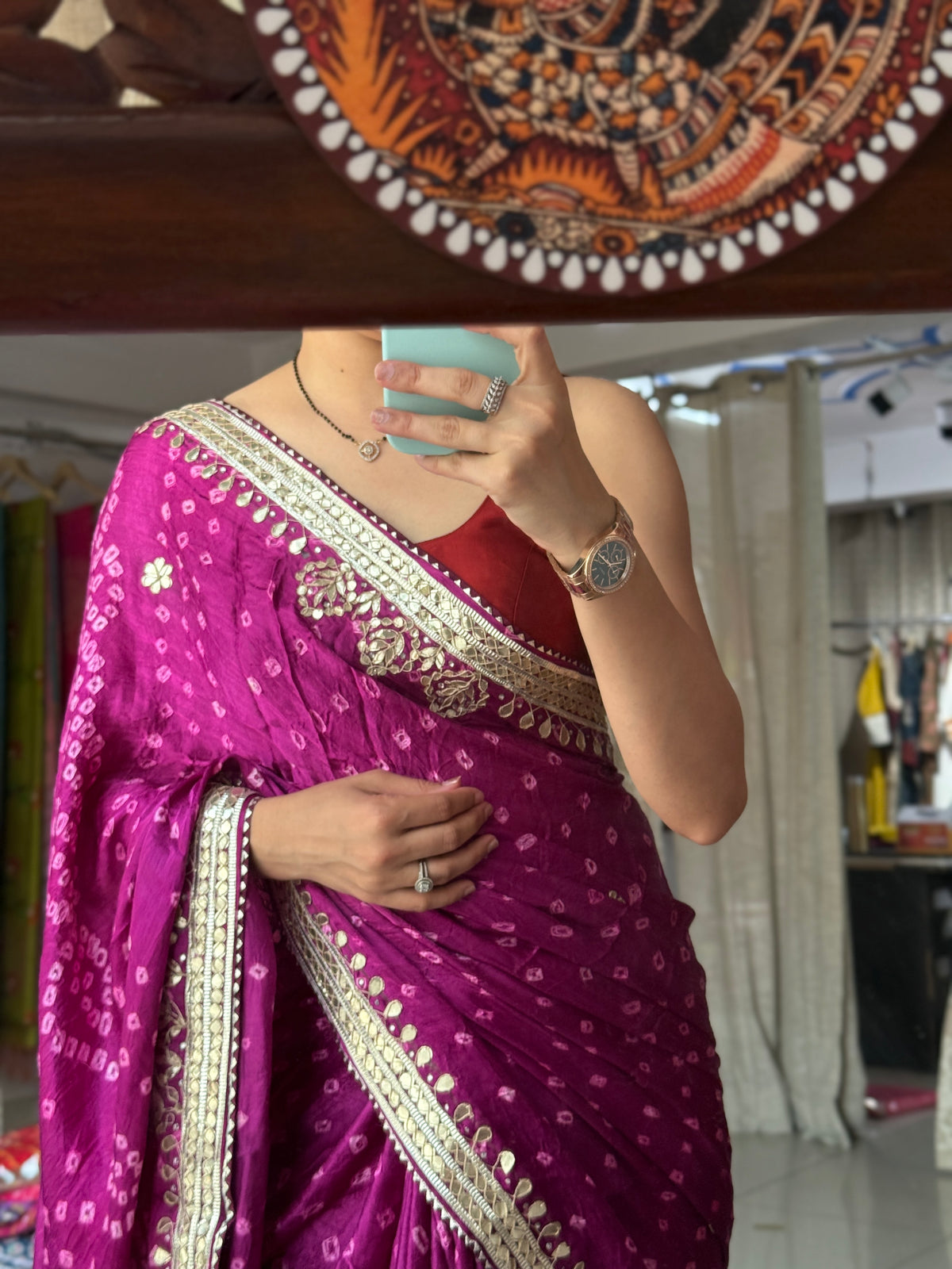 Purple Pure Gaji Silk Bandhani Saree with Gotta Patti Handwork|Comes with blouse | Premium Handwork Saree