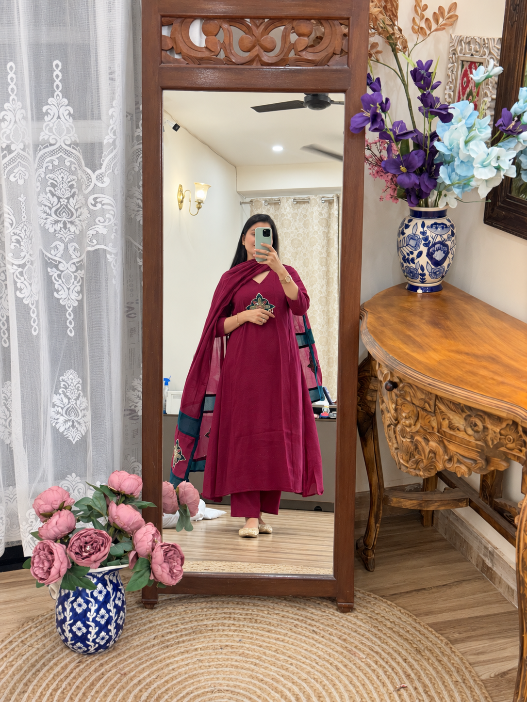 Gorgeous Silk Cotton Suit | With cotton lining| Embroidered Patch | Patchwork Duppata