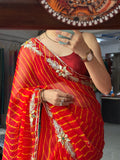 Orange Yellow Leheriya|Kaccha Gota work| With blouse| Chiffon