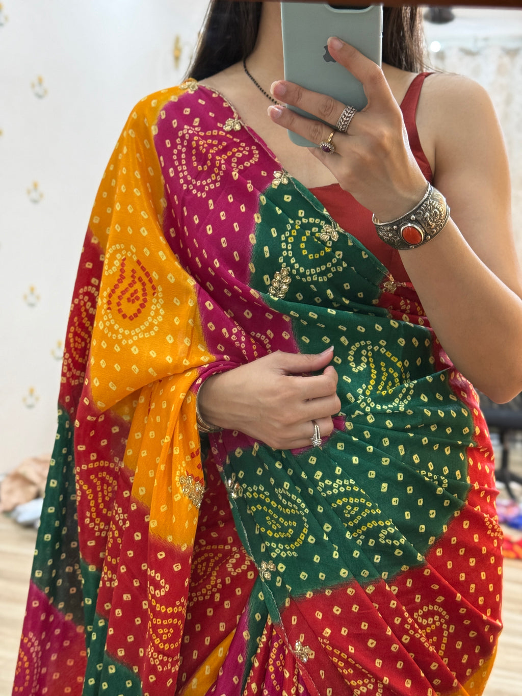 Multi Colour Pure Georgette Saree | Cutdana Handwork | With blouse