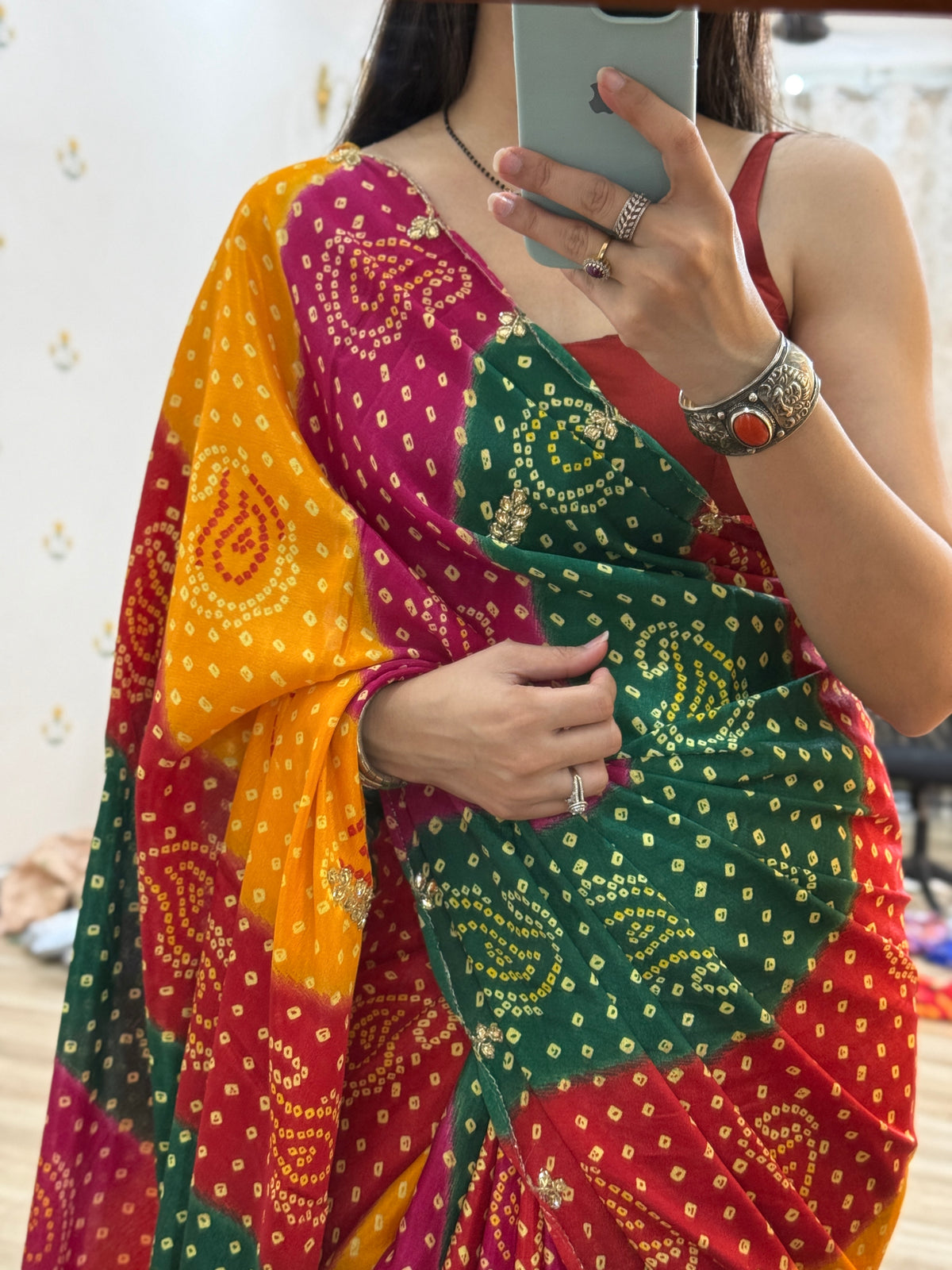 Multi Colour Pure Georgette Saree | Cutdana Handwork | With blouse