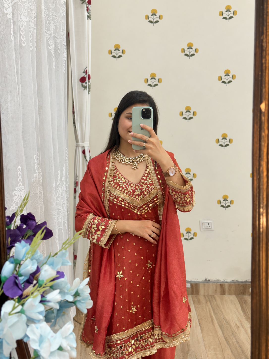 Karwachauth Special| Partywear Mirror work| With lining | Tissue Shimmer| Dual tone