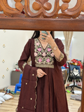 Brown Mul Chanderi Suit | With cotton lining| With Embroidered Duppata