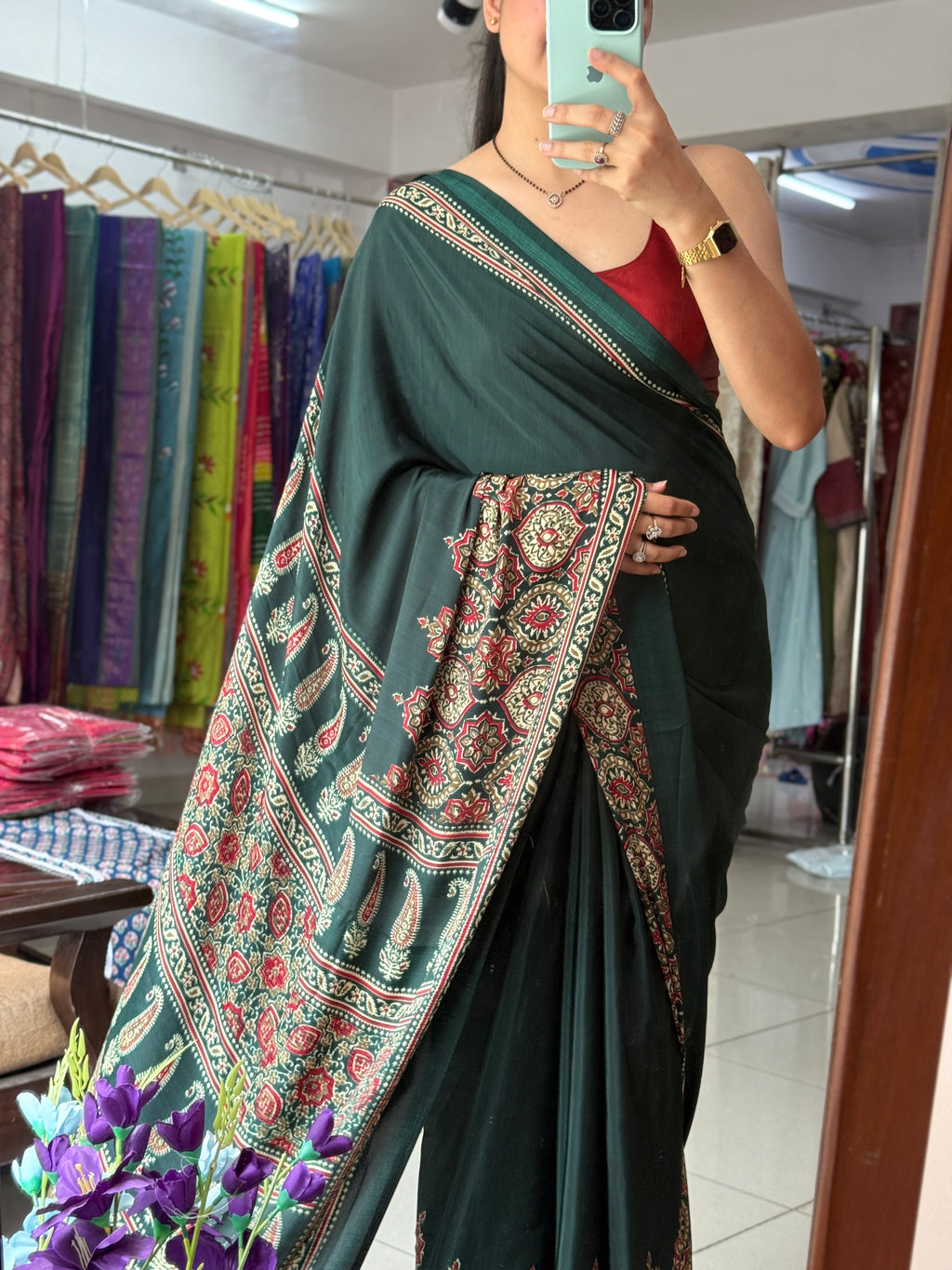 Ajrakh Saree|with blouse| Budget Friendly| Dola Silk