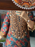 Ajrakh Printed Suit Set with Hand Embroidered Designer sleeves and bottom with Duppata | within lining