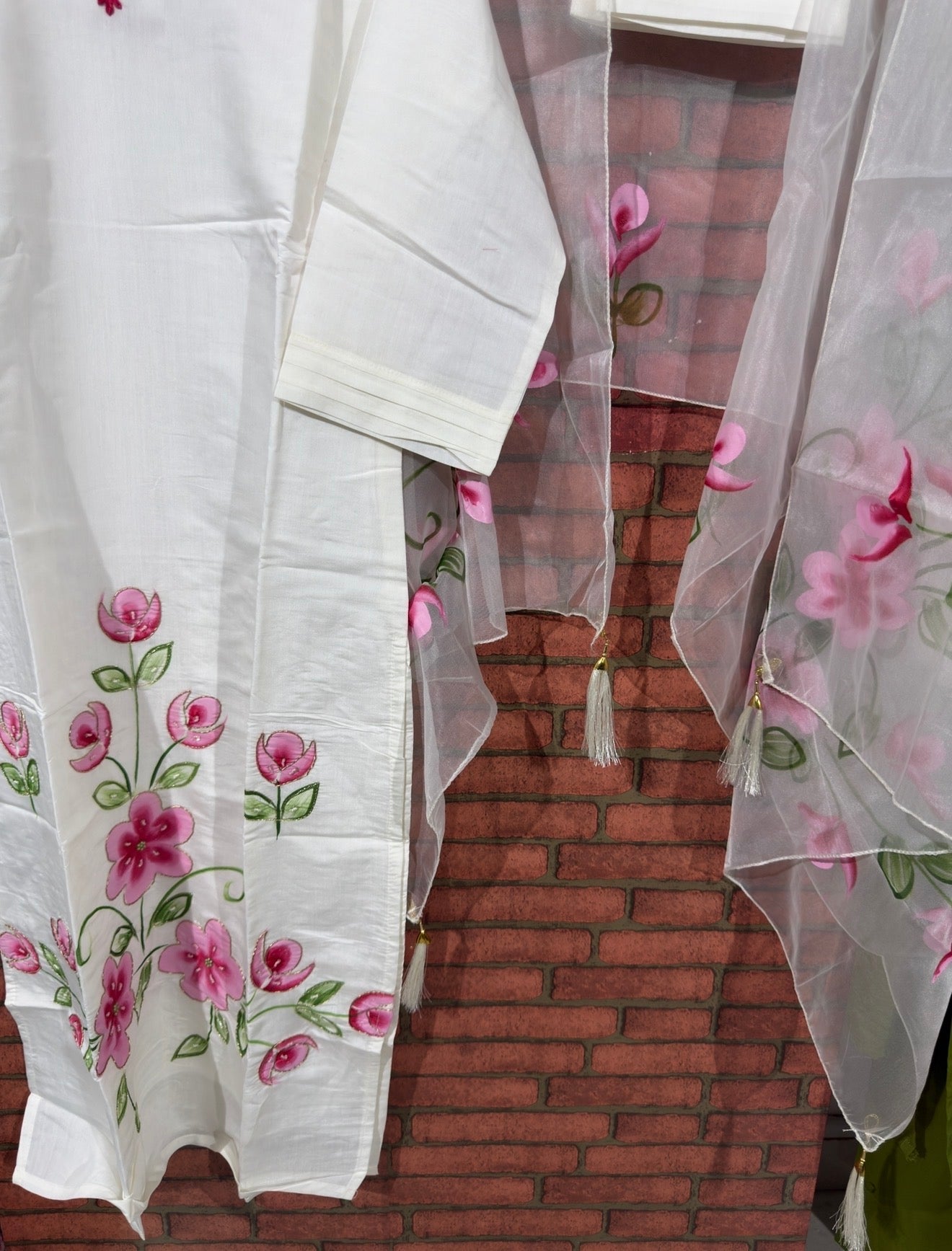 Hand painted and  Embroidered Set | Cotton silk| With lining