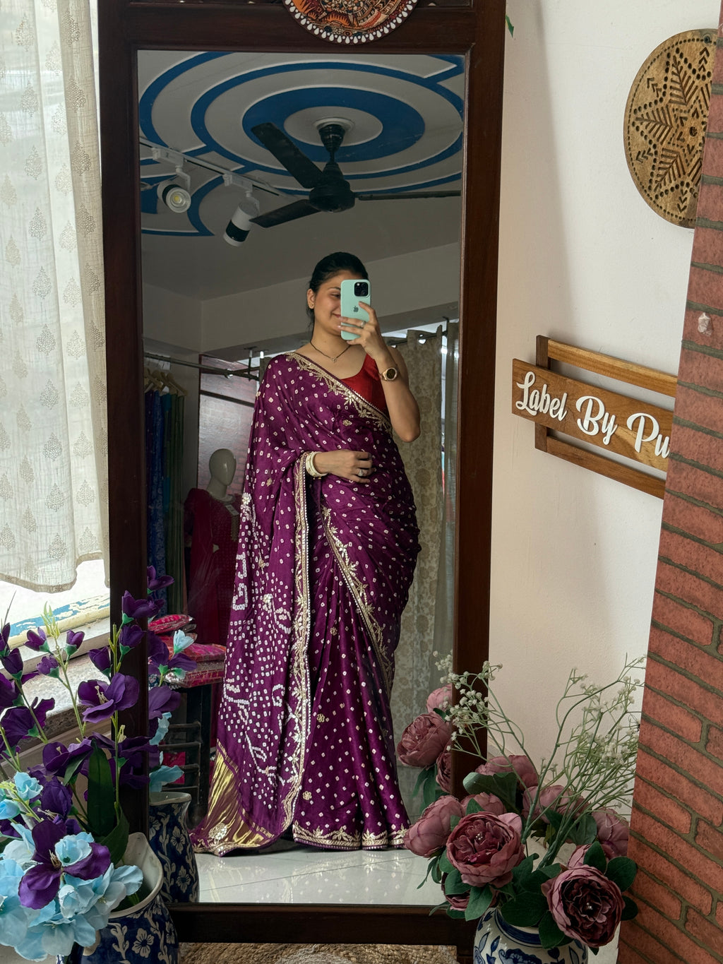 Purple Pure Gaji Silk Bandhani Saree with Gotta Patti Handwork|Comes with blouse | Premium Handwork Saree