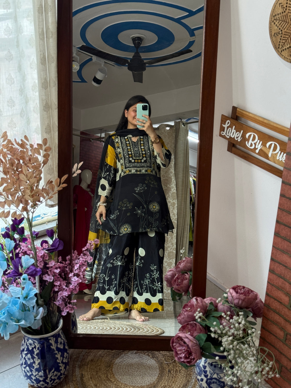 Black Muslin Suit | Hand embroidered | Cotton lining| With Chinon Duppata|