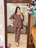 Pure Cotton Floral Blue Handblock Printed| kaftan Sets| Bottom with pocket