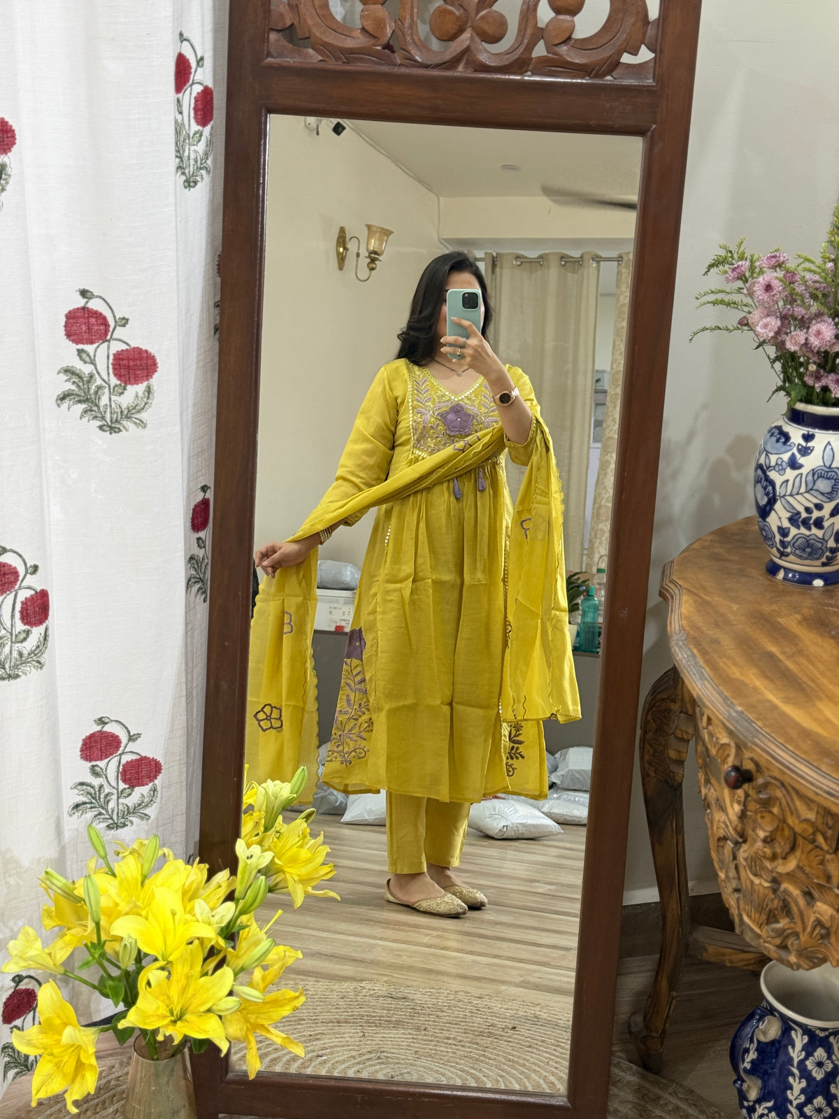 Festive Special Yellow | Embroidered| with lining| Embroidered Duppata| Mul Chanderi
