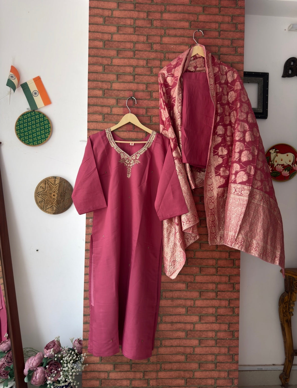 Pink Silk Suit |With lining| Embroidered| Silk
