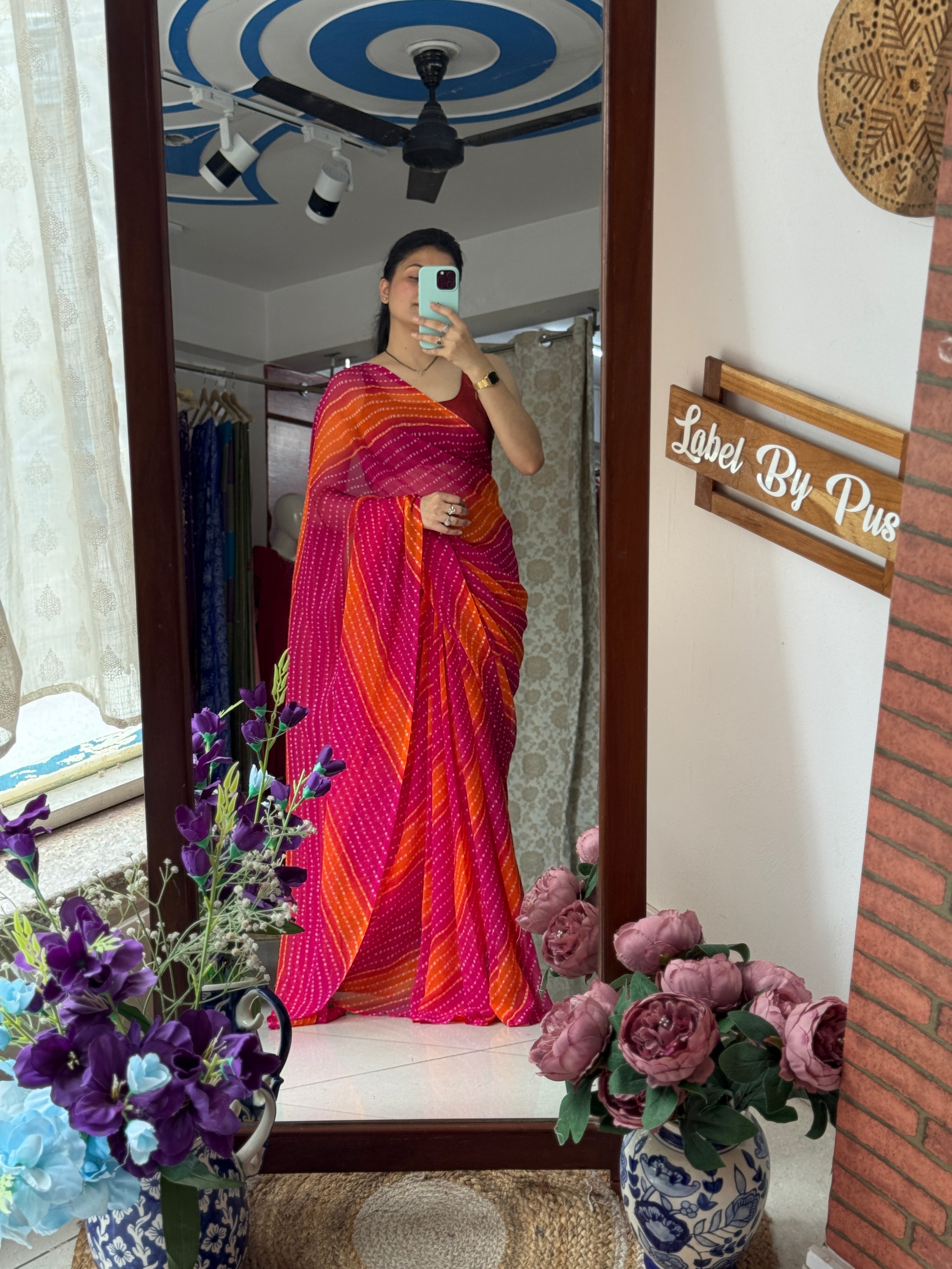 Georgette Leheriya Saree|with running blouse| Budget Friendly