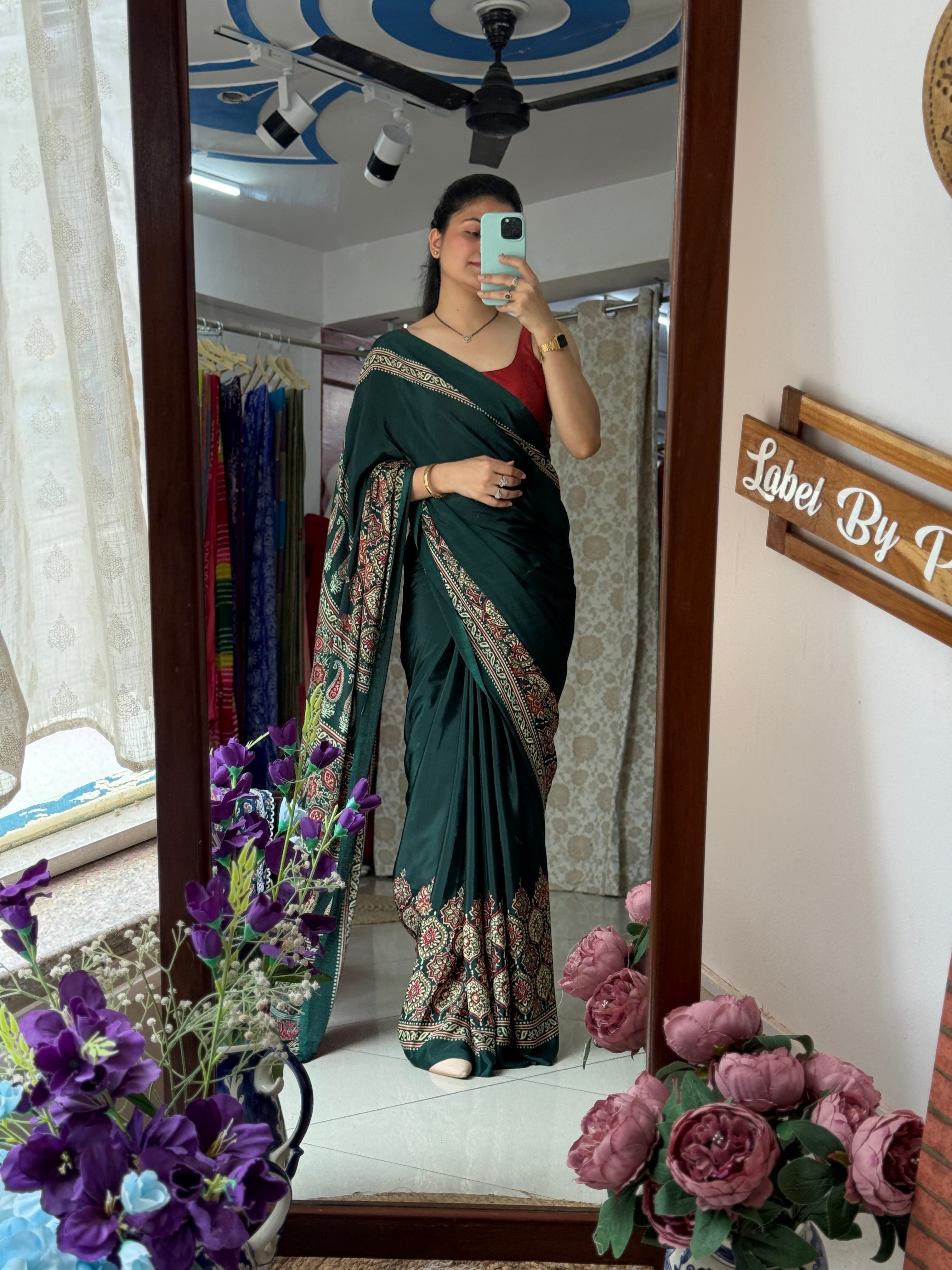 Ajrakh Saree|with blouse| Budget Friendly| Dola Silk