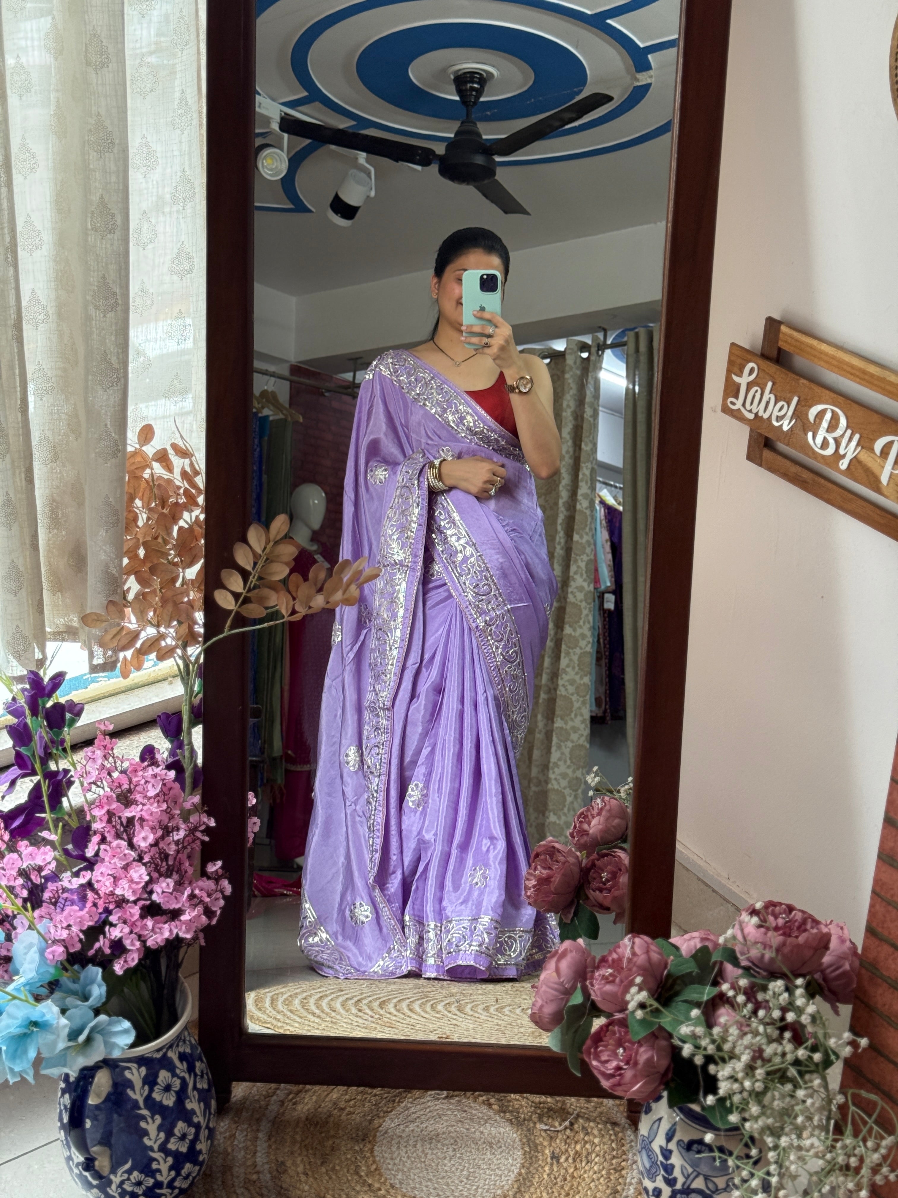 Lilac Dola Silk Saree|Gota patti with sequin work| With embroidered blouse | Partywear