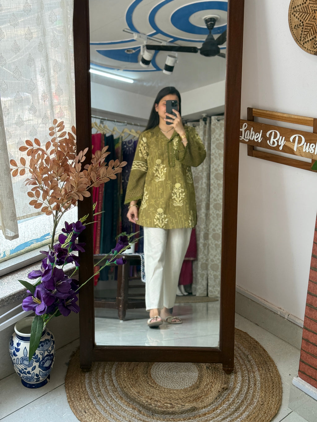 Green Batik Schiffli Co ord set