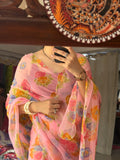 Blush Pink |Pure Georgette Digital Printed Saree| Handwork cutdana detailing| Without blouse