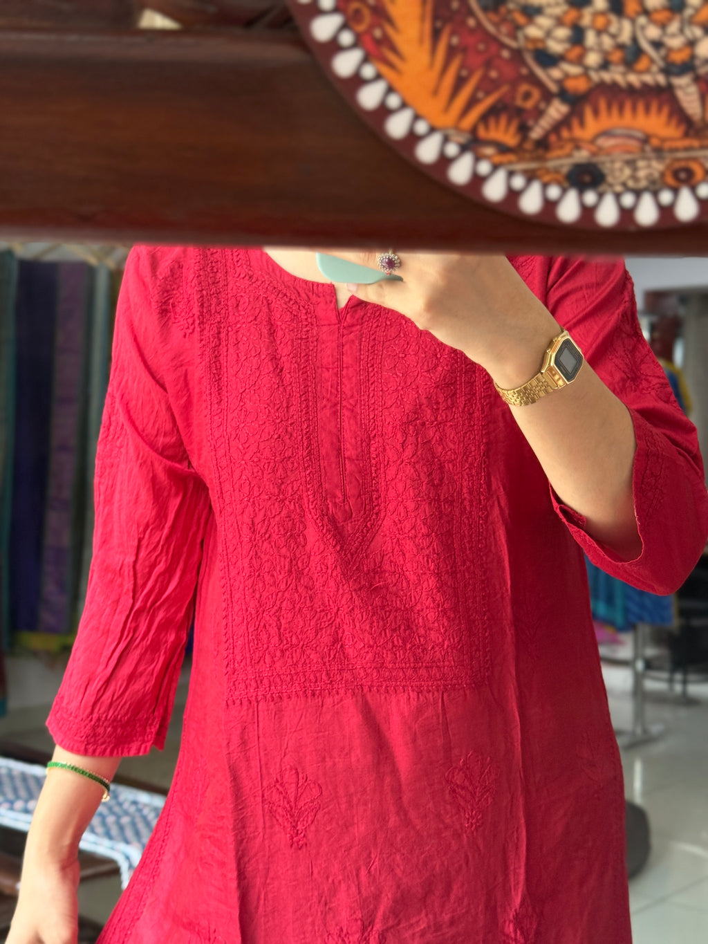 Red Mul Chanderi Kurta| Chikankari Work|Hand Embroidery| Partywear Kurta