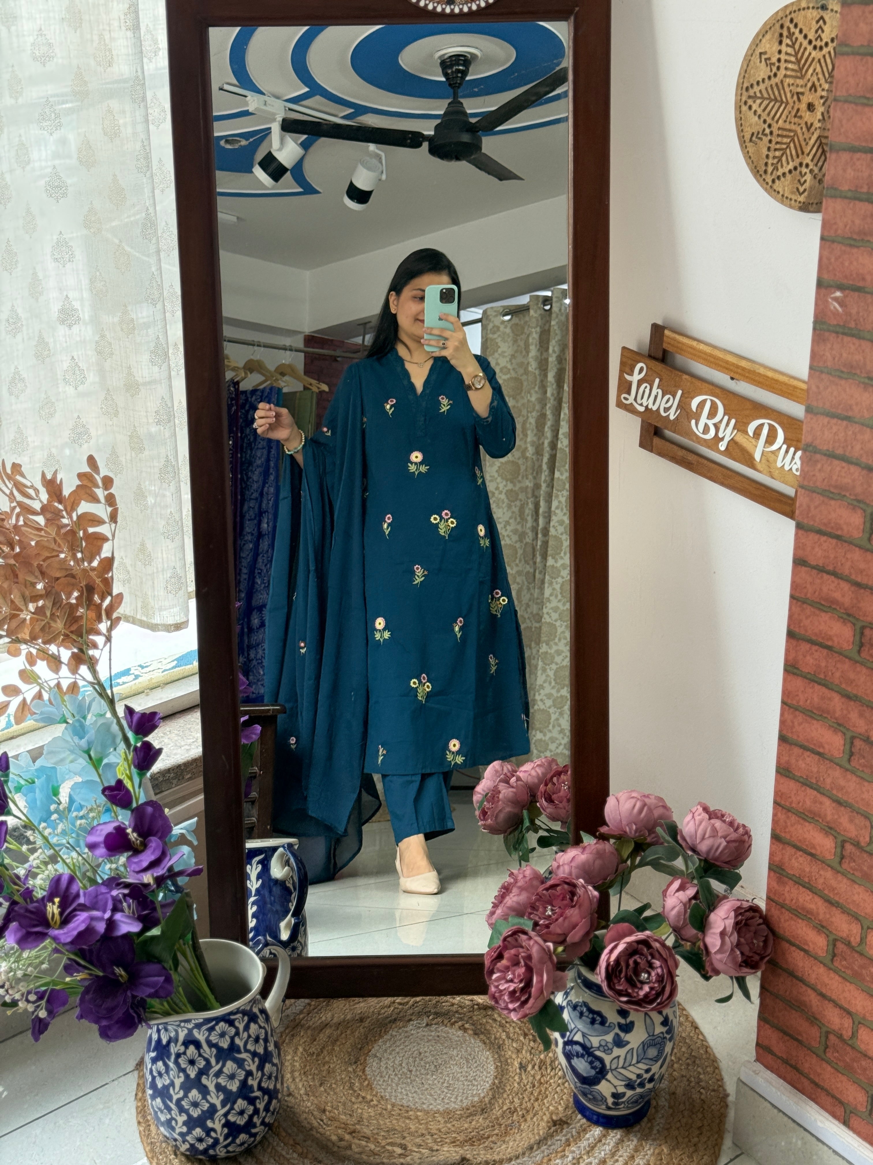 Blue Embroidered Suit set