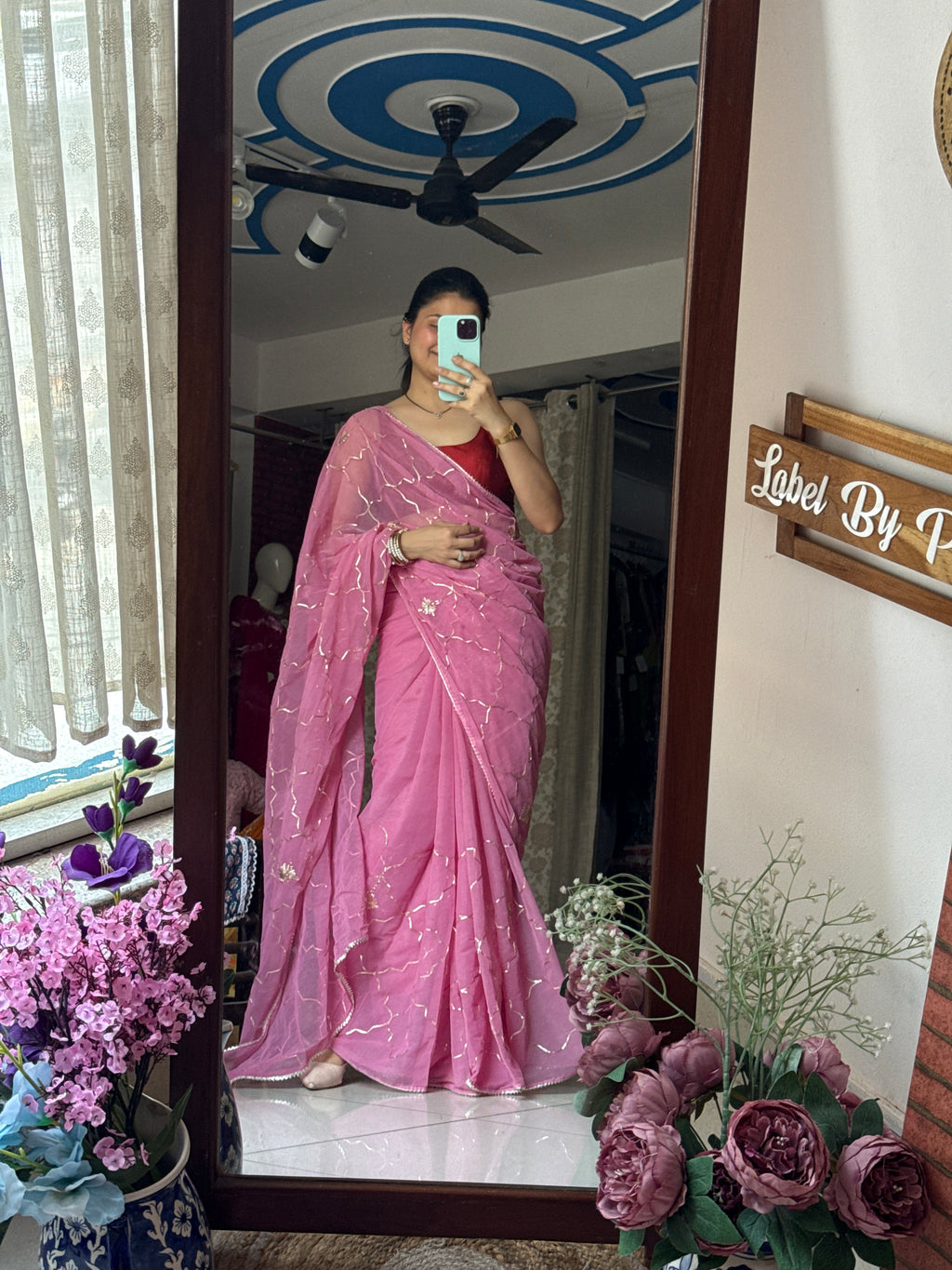 Pink Pure Georgette Saree| Gotta Patti work| With blouse