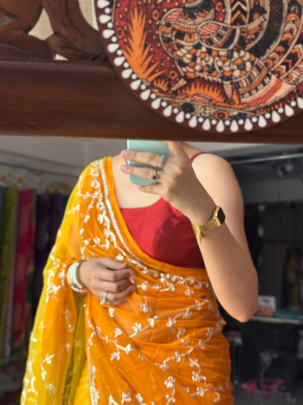 Yellow Bliss Pure Georgette Saree| Gotta Patti work| With blouse