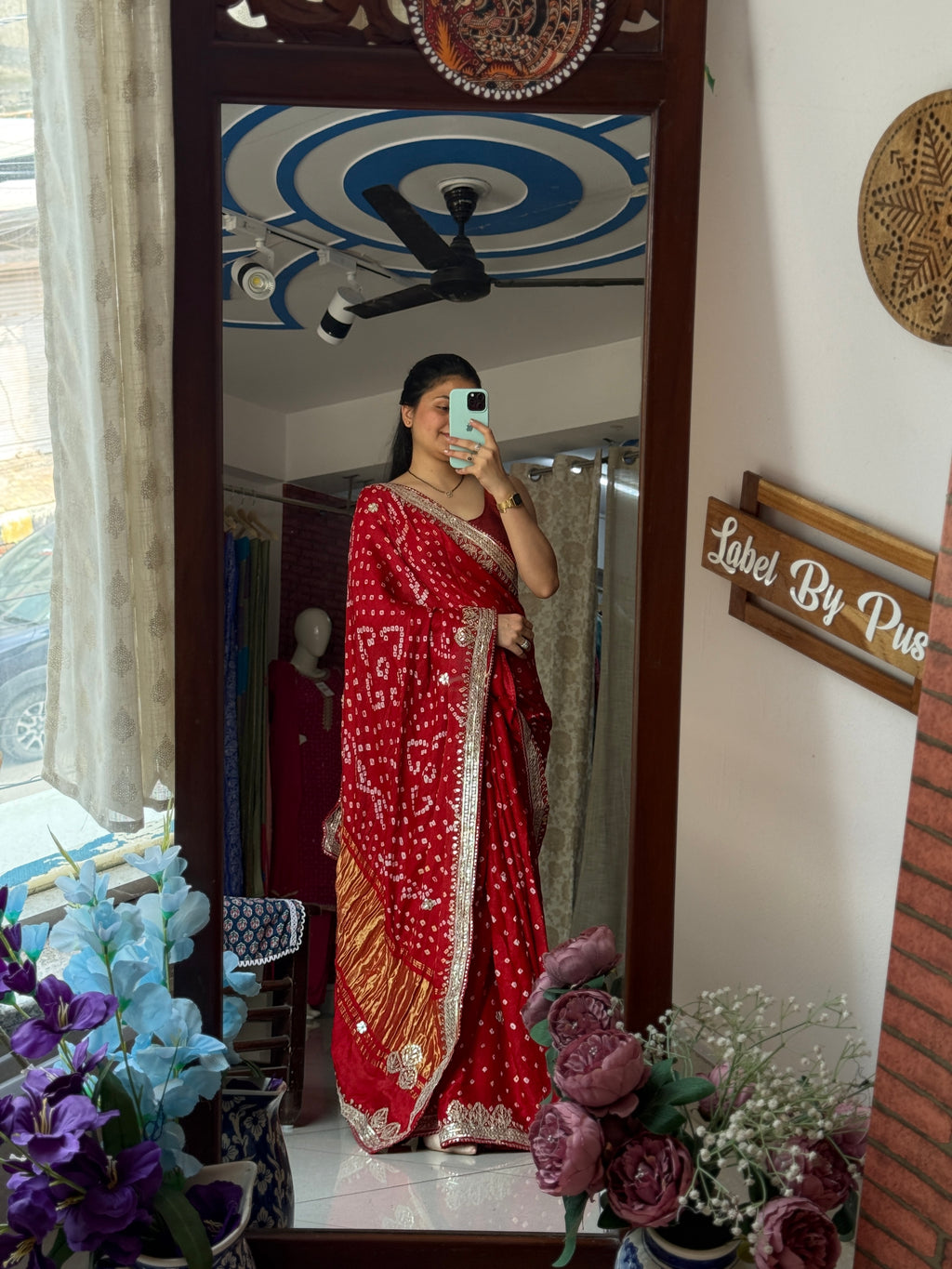Red Pure Gaji Silk Bandhani Saree with Gotta Patti Handwork|Comes with blouse | Premium Handwork Saree