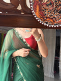 Green Pure Georgette Saree| Handwork cutdana detailing| With blouse