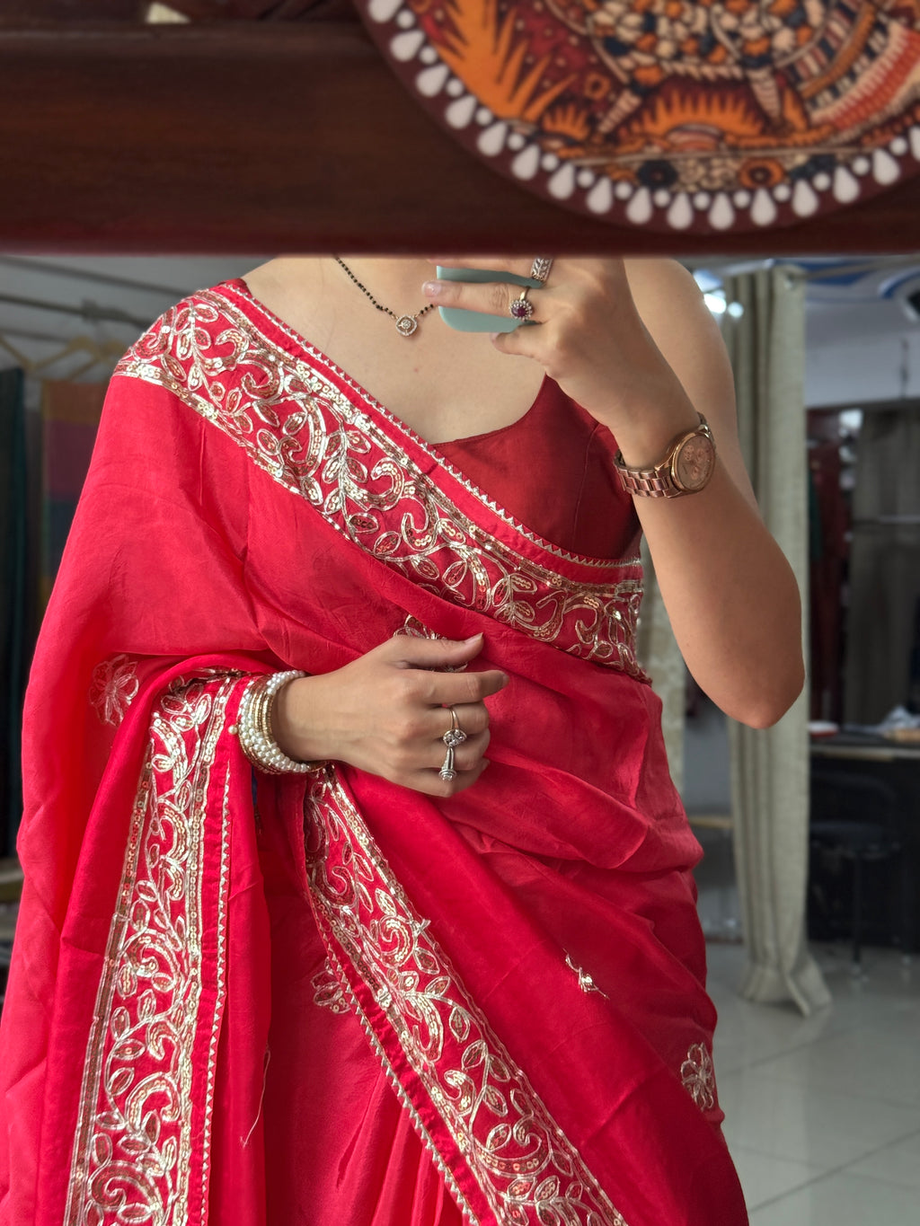 Red Dola Silk Saree|Gota patti with sequin work| With embroidered blouse | Partywear