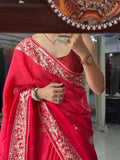 Red Dola Silk Saree|Gota patti with sequin work| With embroidered blouse | Partywear