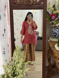 Brocade Pants Co Ord Set| Embroidered Dola Silk Kurti| With Cotton Lining in top & bottom