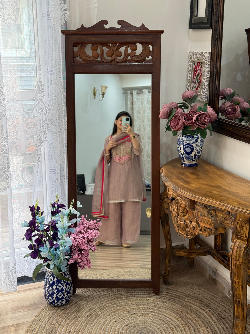 Pastel Pink Crushed Tissue Suit Set| Embroidered |With lining in top & bottom| beautiful Duppata
