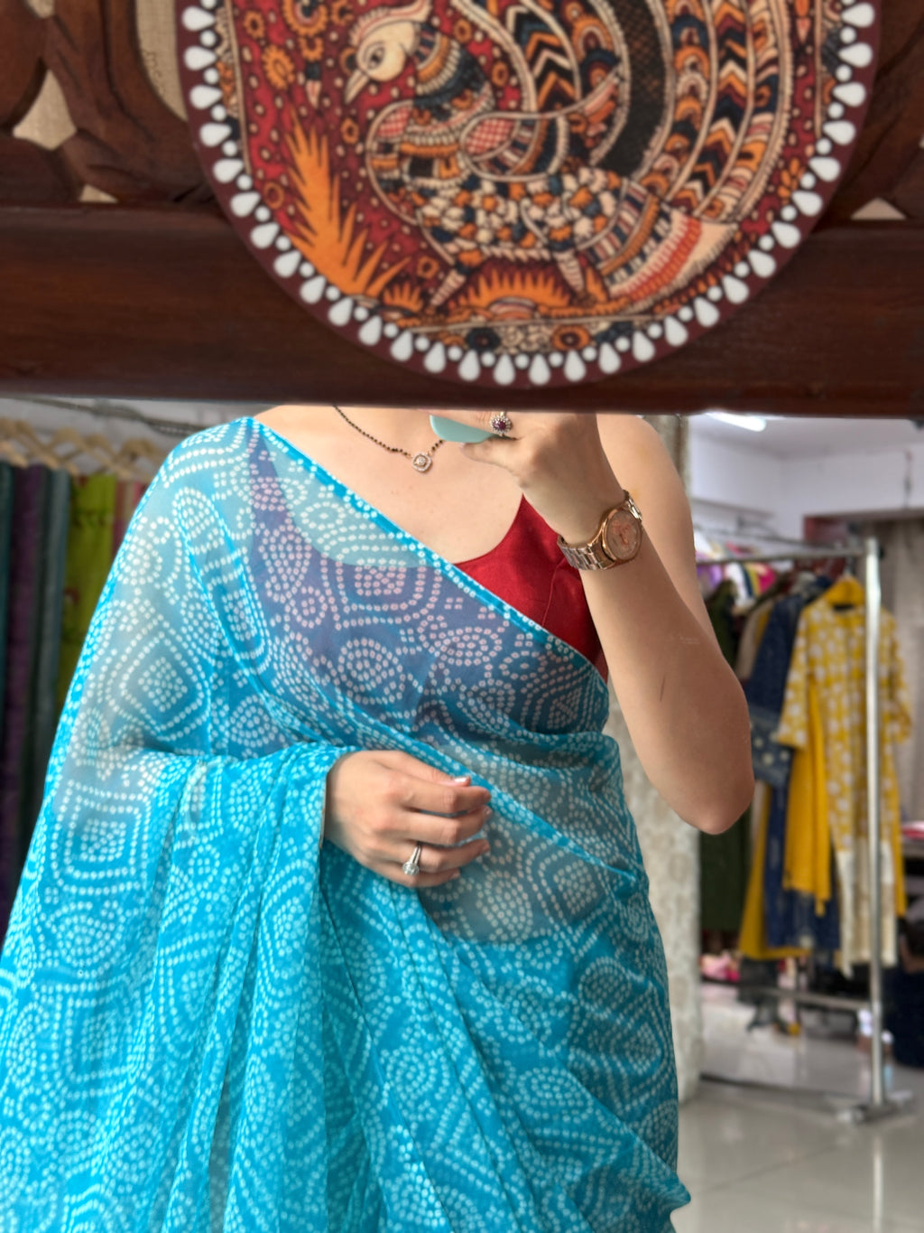 Firozi Georgette Bandhani Saree|without blouse| Budget Friendly