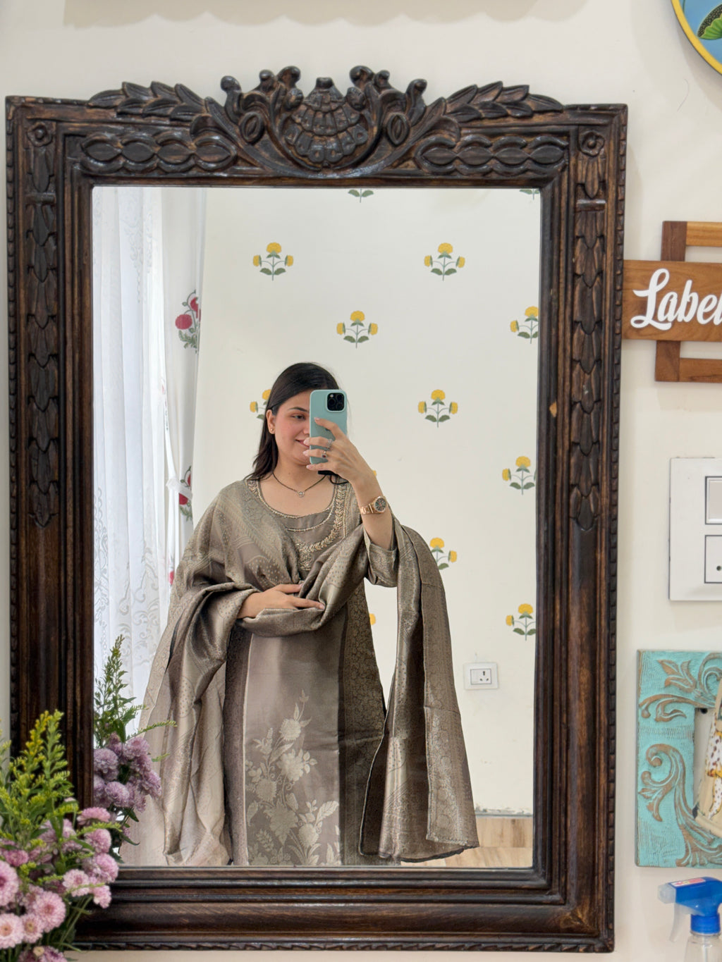 Designer Heavy Partywear Suit | Tissue Brocade suit | With cotton lining| Hand Embroidered| Designer Duppata