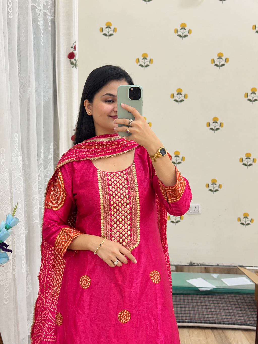 Premium Gajji Silk Suit| Printed back| Bandhani Duppata| Lining