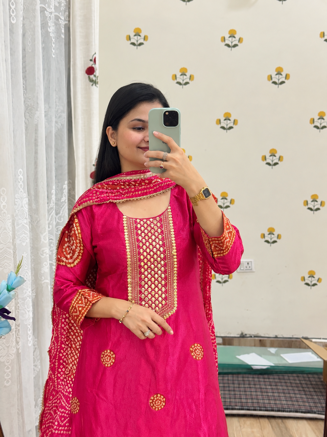 Premium Gajji Silk Suit| Printed back| Bandhani Duppata| Lining
