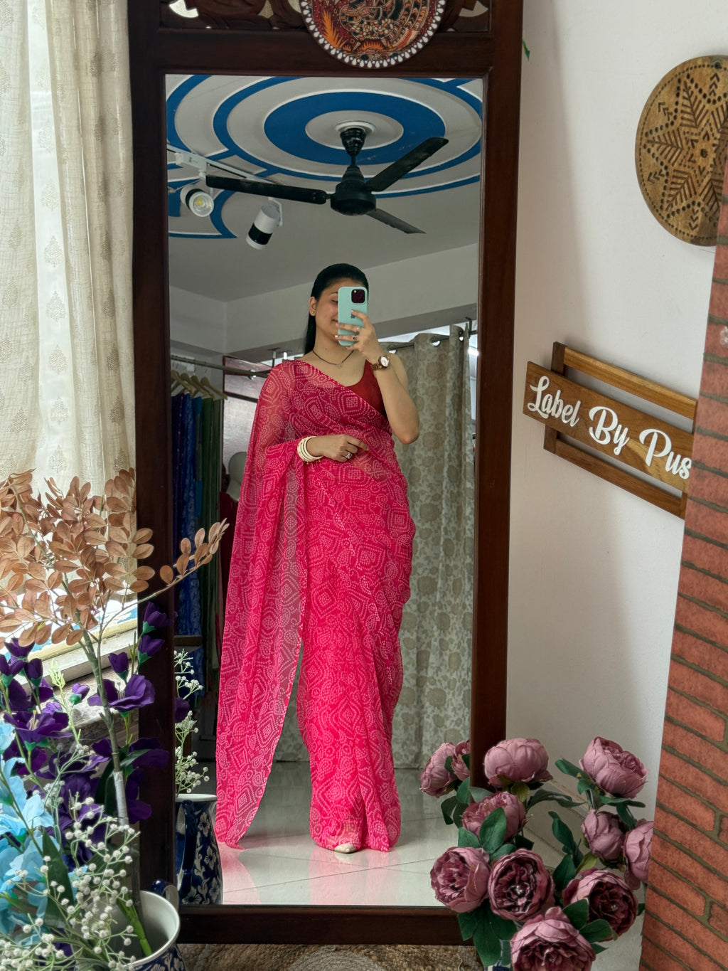 Peach Georgette Bandhani Saree|without blouse| Budget Friendly