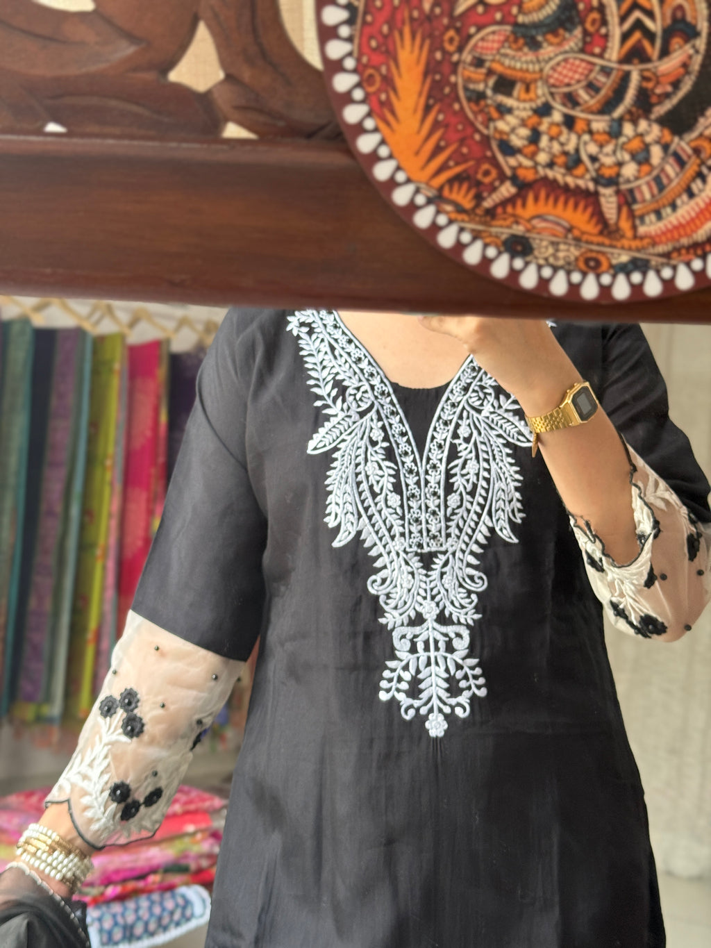 Black Pakistani Suit Set for Women | Embroidered with embedded pearls | lining| Dupatta with pearls