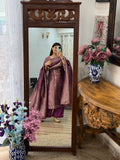 Wine Heavy Partywear Suit | Tissue Brocade suit | With cotton lining| Hand Embroidered| Designer Duppata