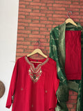 Red Green Suit |With lining| Embroidered| Silk