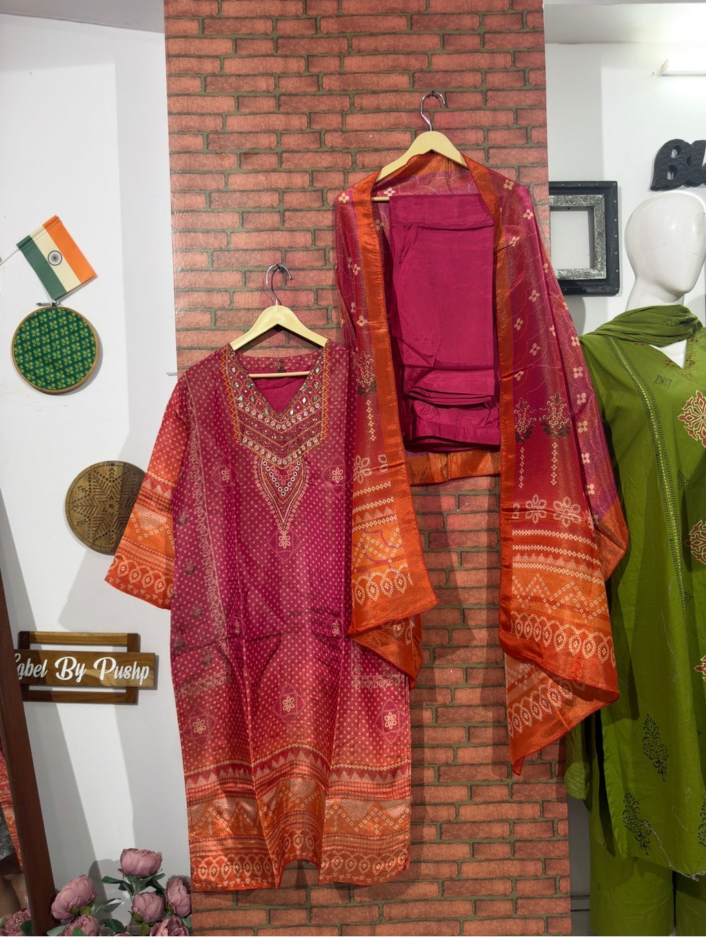 Pink Orange Suit Set| With lining| Embroidered| Tissue Shimmer