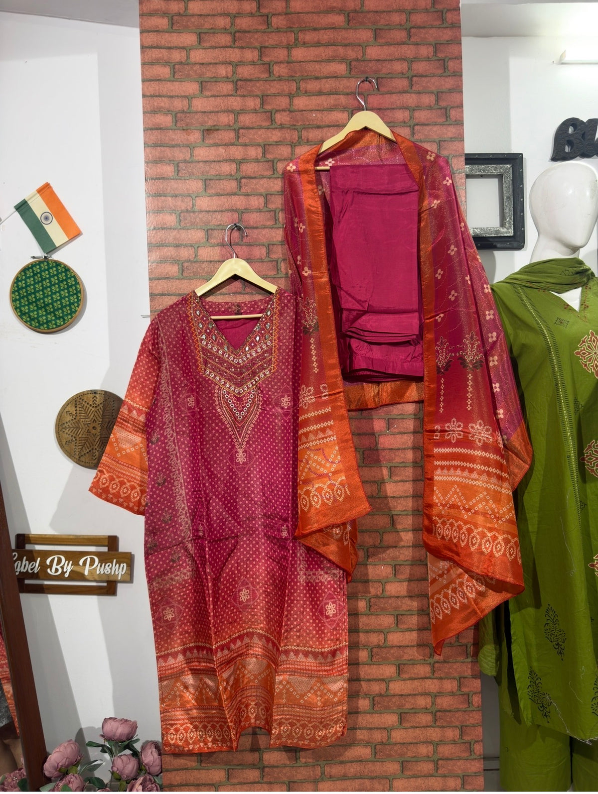 Pink Orange Suit Set| With lining| Embroidered| Tissue Shimmer
