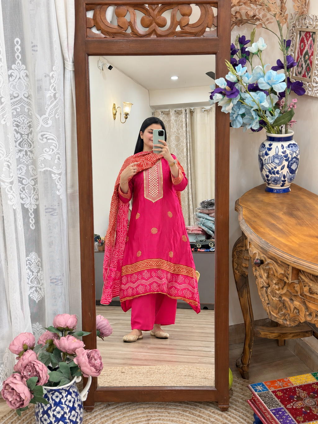 Premium Gajji Silk Suit| Printed back| Bandhani Duppata| Lining