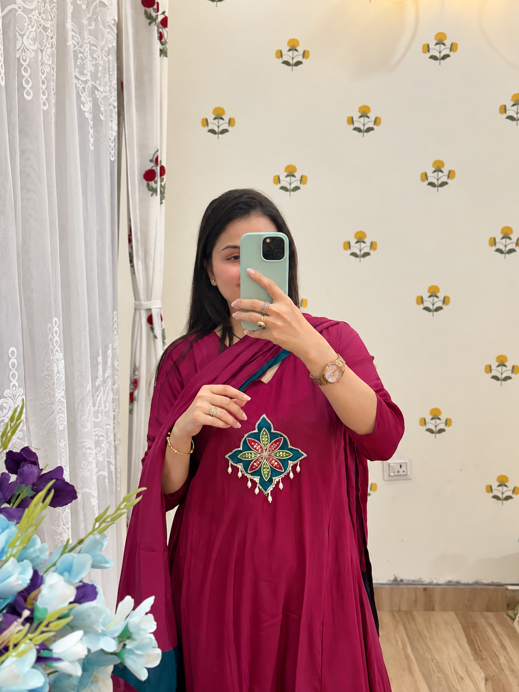 Gorgeous Silk Cotton Suit | With cotton lining| Embroidered Patch | Patchwork Duppata