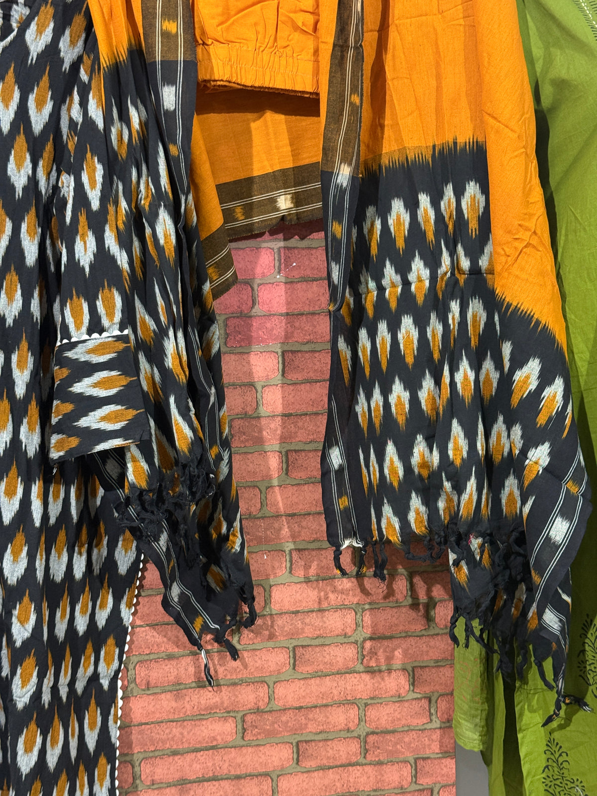 Yellow Black Suit Set| Woven Ikat | | Cotton