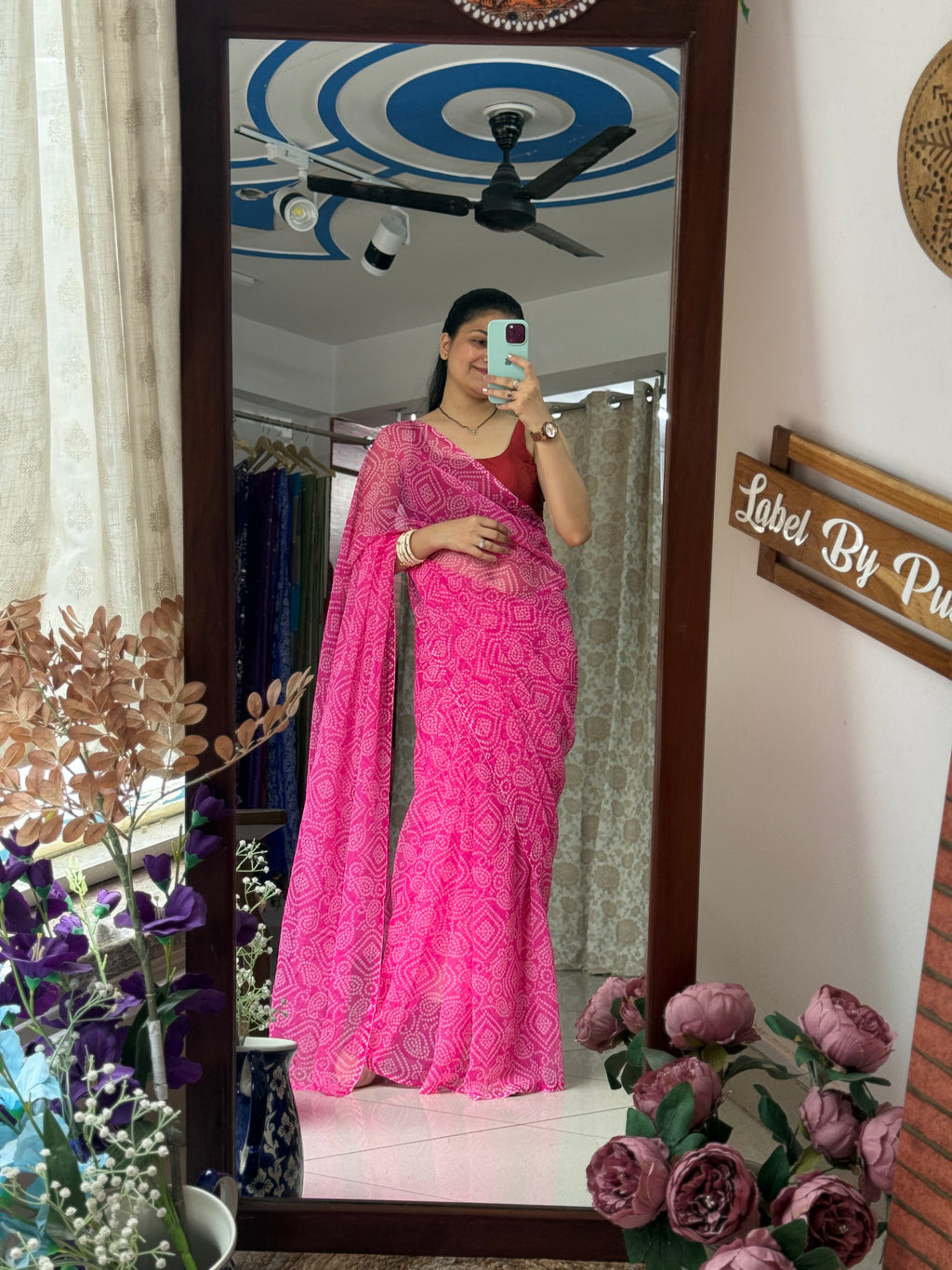 Pink Georgette Bandhani Saree|without blouse| Budget Friendly