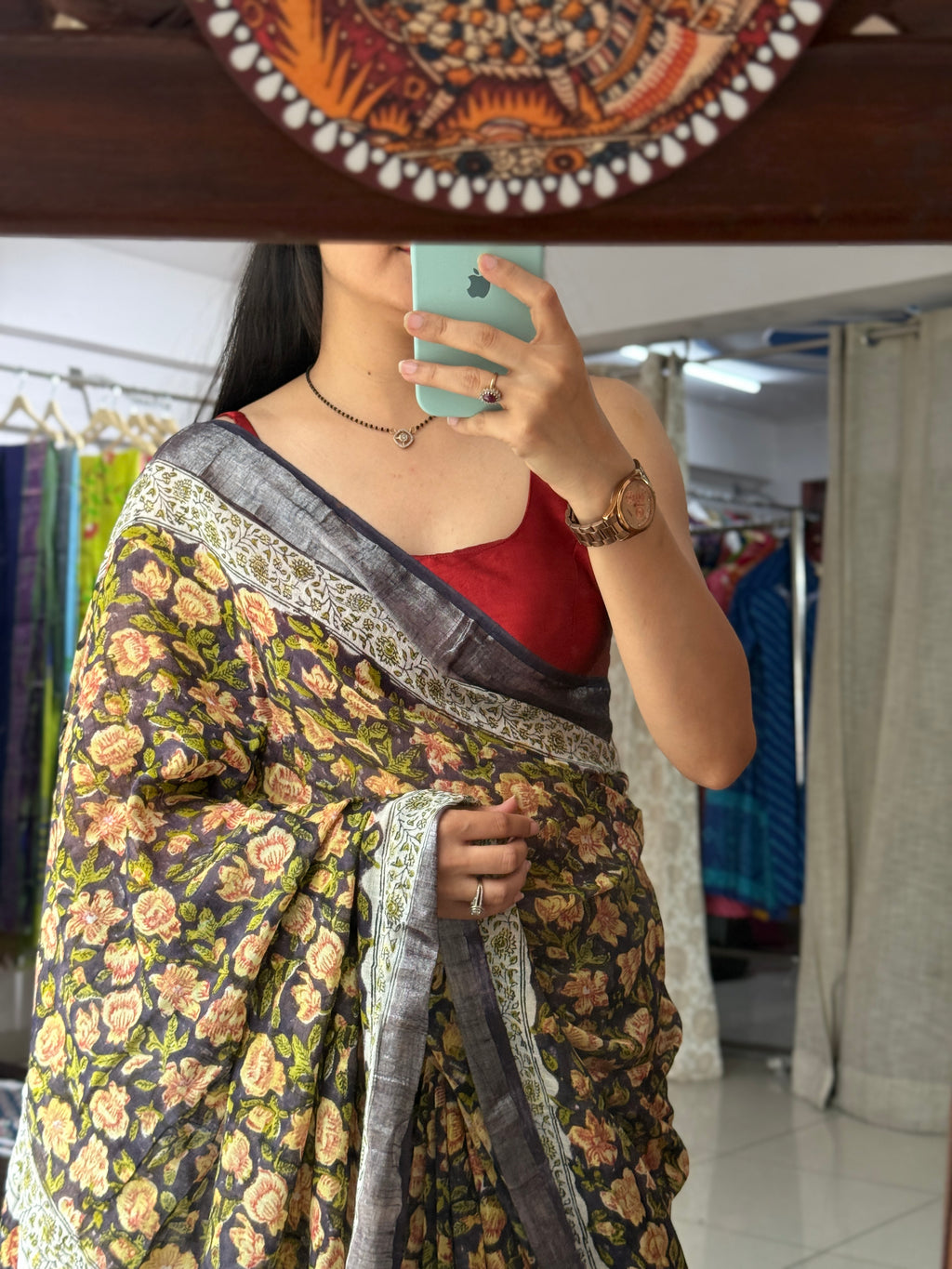 Block printed linen Saree|with blouse|Bestseller