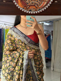 Block printed linen Saree|with blouse|Bestseller