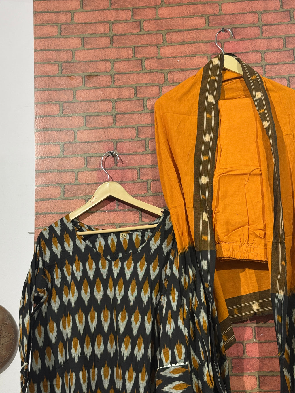 Yellow Black Suit Set| Woven Ikat | | Cotton