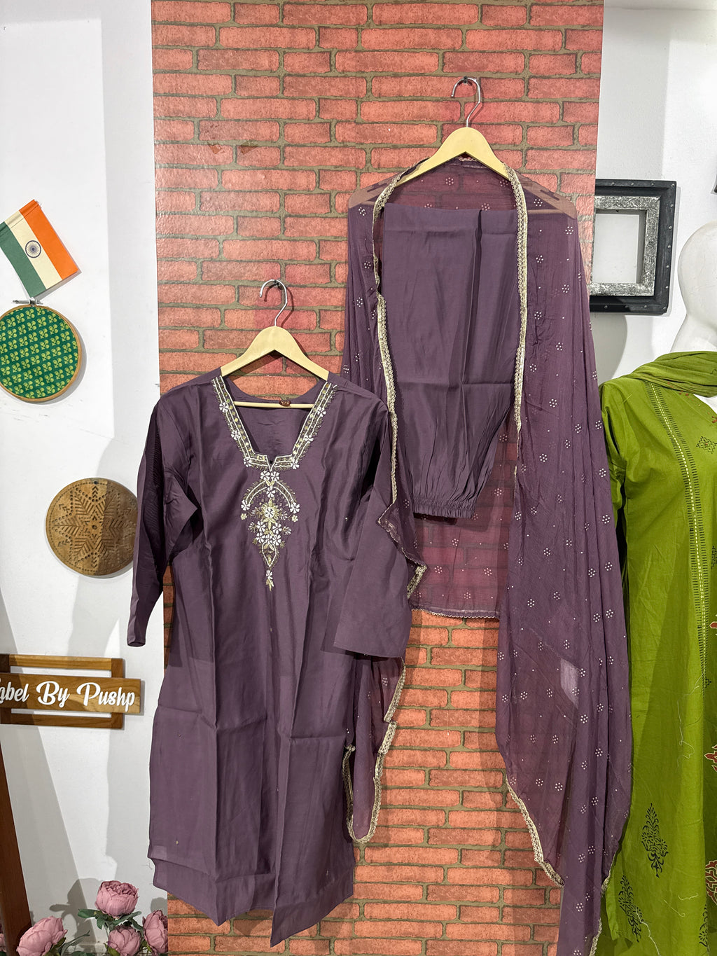 Mauve Suit Set | Silk cotton  | With lining| Embroidered|