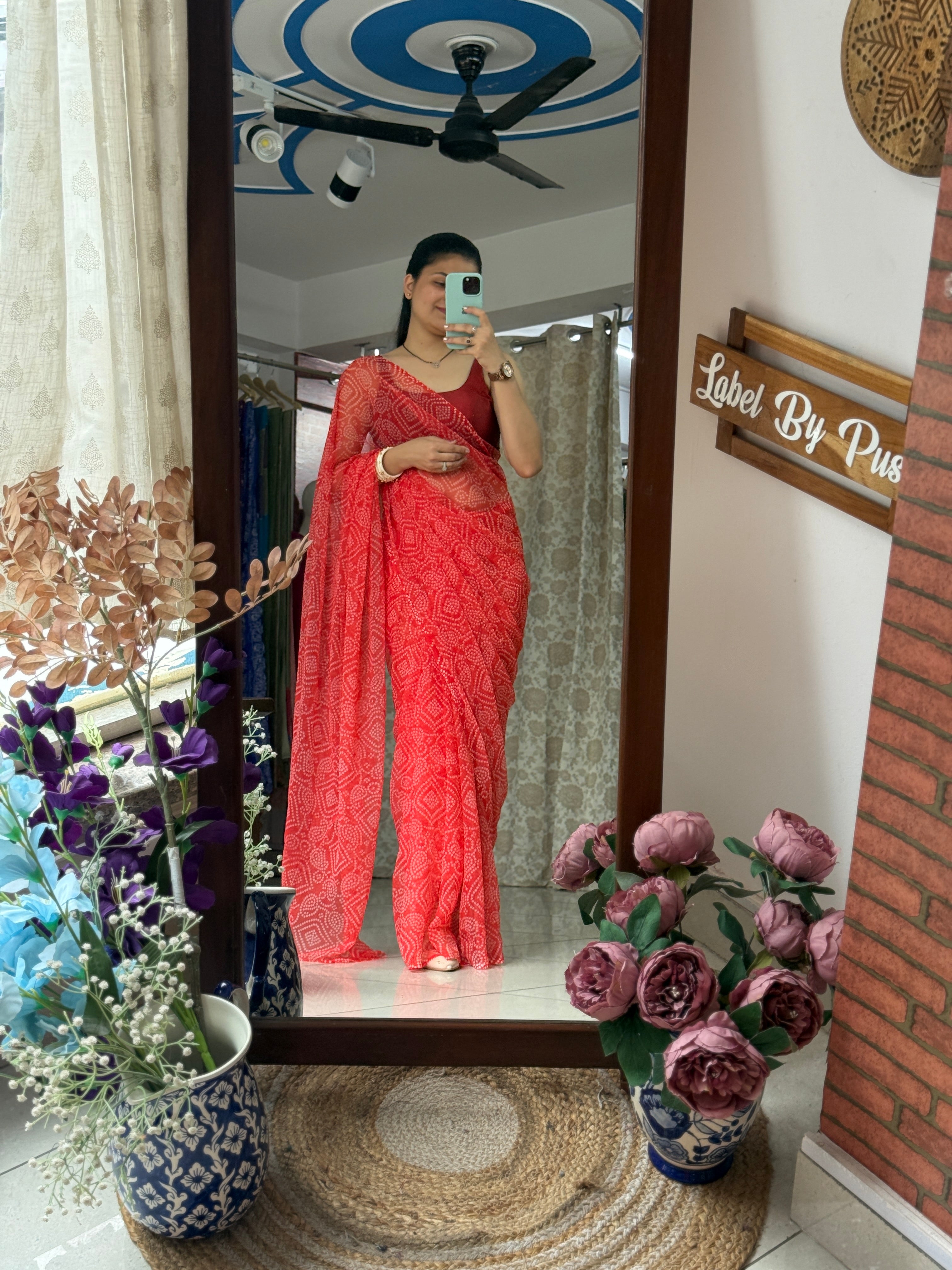Red Georgette Bandhani Saree|without blouse| Budget Friendly