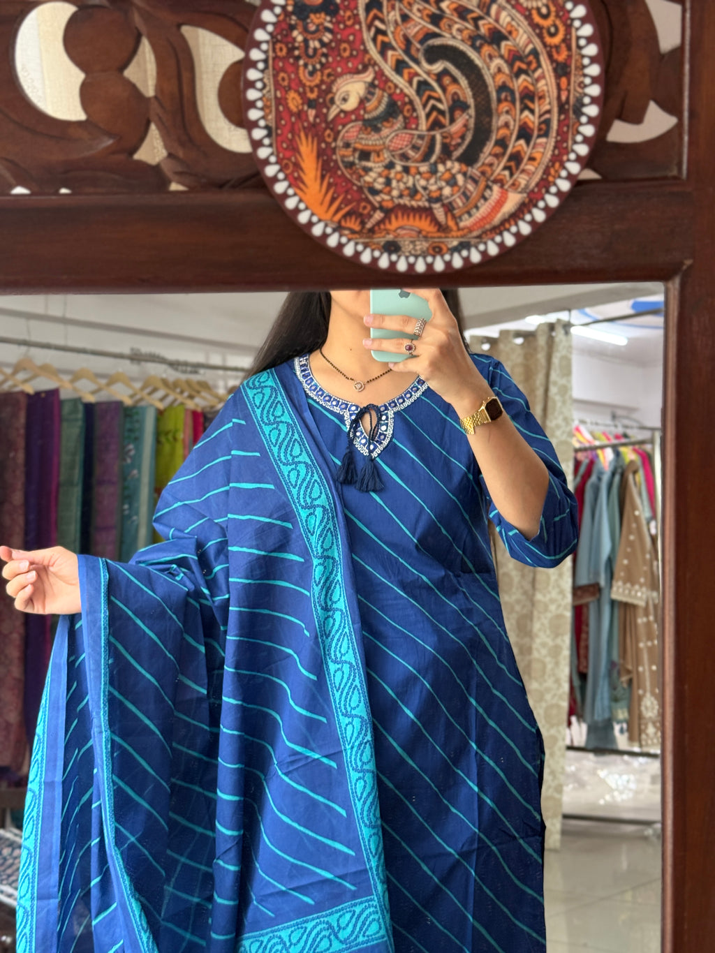 Leheriya Cotton Suit with Bandhani Bottom and a cotton Duppata